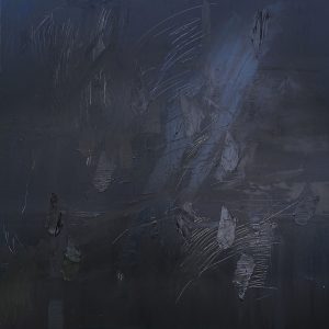 Maria Bugajska Kondrad NIEUSTANNIE_ czarny olej i len na płótnie_ 100x100_2022